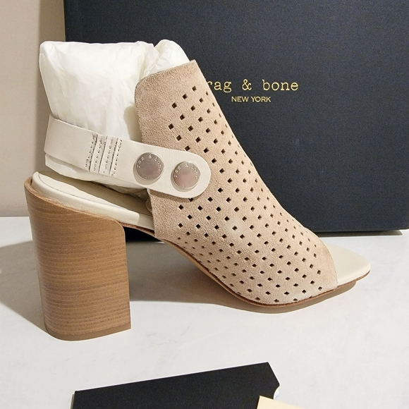 Rag & Bone Stacked Block Heel Sandal Leather Suede New - Picture 4 of 8